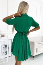 461-2 Shirt dress with buttons and a gold belt - green-3