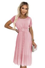 465-3 MIA Pleated midi dress with a wide belt - dirty pink-6