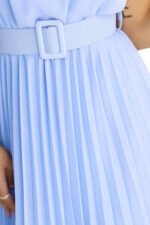 465-4 MIA Pleated Chiffon Midi Dress with Wide Belt - Light Blue-5