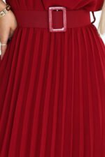 465-5 MIA Pleated Chiffon Midi Dress with Wide Belt - Burgundy-5