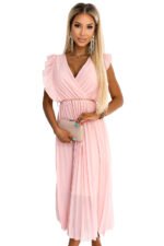 470-1 GIORGIA Pleated dress with frills, neckline and gold chain - peach-8