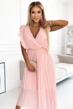 470-1 GIORGIA Pleated dress with frills, neckline and gold chain - peach-2