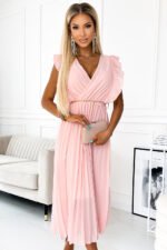 470-1 GIORGIA Pleated dress with frills, neckline and gold chain - peach-1