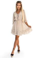 475-1 BOHO Feminine chiffon dress with a tie on the neckline - beige-6