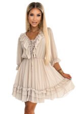 475-1 BOHO Feminine chiffon dress with a tie on the neckline - beige-7