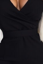 479-9 NINA elegant dress with envelope neckline, sleeve and belt - black-6