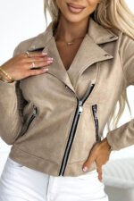 481-1 Long-sleeved suede jacket with zippers - beige-7