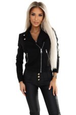 481-2 Long-sleeved suede jacket with zippers - black-6