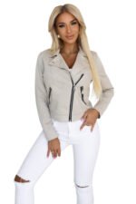 481-4 Suede biker jacket with long sleeves and zippers - light beige-6