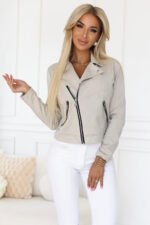481-4 Suede biker jacket with long sleeves and zippers - light beige-4