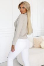 481-4 Suede biker jacket with long sleeves and zippers - light beige-3