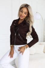 481-5 Suede moto jacket with long sleeve and zippers - chocolate brown-3