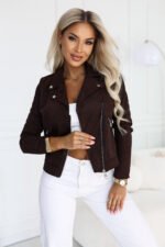 481-5 Suede moto jacket with long sleeve and zippers - chocolate brown-1
