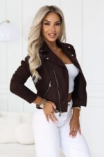 481-5 Suede moto jacket with long sleeve and zippers - chocolate brown-5
