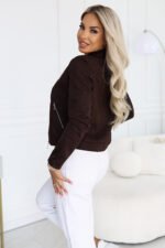 481-5 Suede moto jacket with long sleeve and zippers - chocolate brown-4