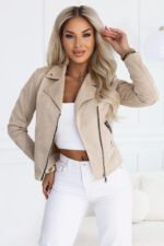 481-6 Suede moto jacket with long sleeve and zippers - cashmere beige-5