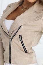 481-6 Suede moto jacket with long sleeve and zippers - cashmere beige-6