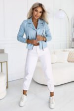 481-7 Suede MOTO JACKET with long sleeve and zippers - turquoise blue-2