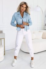 481-7 Suede MOTO JACKET with long sleeve and zippers - turquoise blue-2