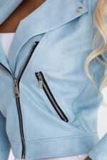 481-7 Suede MOTO JACKET with long sleeve and zippers - turquoise blue-7