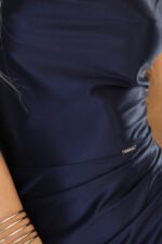 483-6 DIANE satin long dress with leg slit - navy blue color-6