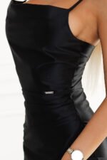 483-7 DIANE satin long dress with leg slit - black-6
