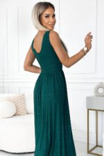 490-3 SUSAN Long brocade dress with a neckline and stitching at the waist - green-5