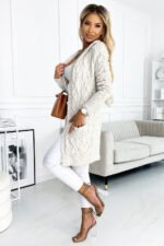 491-1 Cardigan - cape with a hood and pockets - beige braid-2