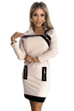 497-2 Two-color dress with three zippers - BEIGE and black-8