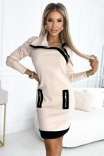 497-2 Two-color dress with three zippers - BEIGE and black-5