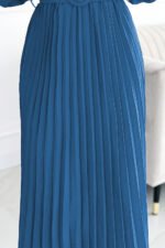 504-5 VIVIANA Pleated midi dress with a neckline, long sleeves and a wide belt - JEANS-6