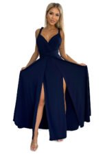 509-1 Elegant long dress tied in many ways - navy blue-7