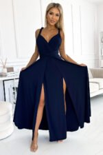 509-1 Elegant long dress tied in many ways - navy blue-1