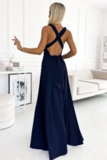 509-1 Elegant long dress tied in many ways - navy blue-3