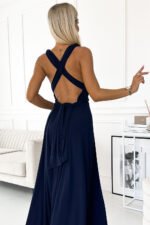 509-1 Elegant long dress tied in many ways - navy blue-5