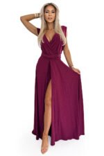 509-3 Elegant long dress tied in many ways - burgundy with glitter-7