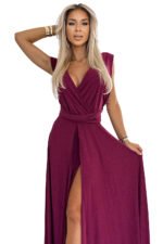 509-3 Elegant long dress tied in many ways - burgundy with glitter-8