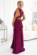 509-3 Elegant long dress tied in many ways - burgundy with glitter-3