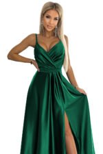 512-1 JULIET elegant long satin dress with a neckline - green-8
