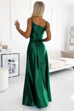 512-1 JULIET elegant long satin dress with a neckline - green-3