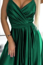 512-1 JULIET elegant long satin dress with a neckline - green-6