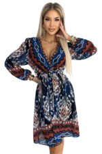 516-1 Chiffon dress with a neckline and long sleeves - Indian pattern-6
