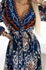 516-1 Chiffon dress with a neckline and long sleeves - Indian pattern-5