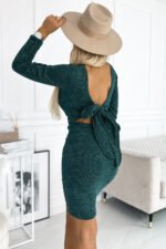 518-1 Comfortable sweater dress with a bow on the back - green-2