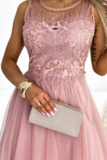 522-1 CATERINA Feminine dress with guipure and delicate tulle - powder pink-5