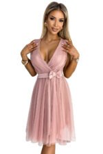 523-1 Tulle dress with a neckline and bow - dirty pink-8