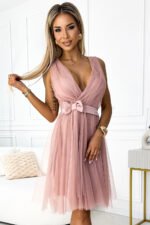 523-1 Tulle dress with a neckline and bow - dirty pink-5