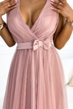 523-1 Tulle dress with a neckline and bow - dirty pink-6