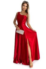 524-1 Long elegant satin one-shoulder dress - red-7