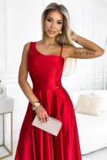 524-1 Long elegant satin one-shoulder dress - red-3